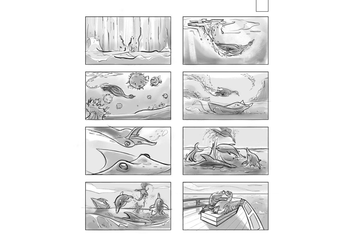 2D Swimming Swan Storyboard Illustration