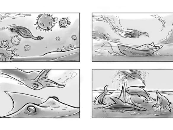 2D Swimming Swan Storyboard Illustration Thumbnail