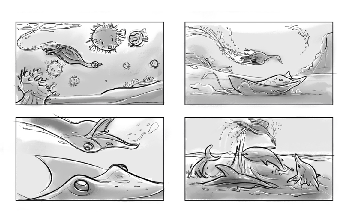 2D Swimming Swan Storyboard Illustration Thumbnail