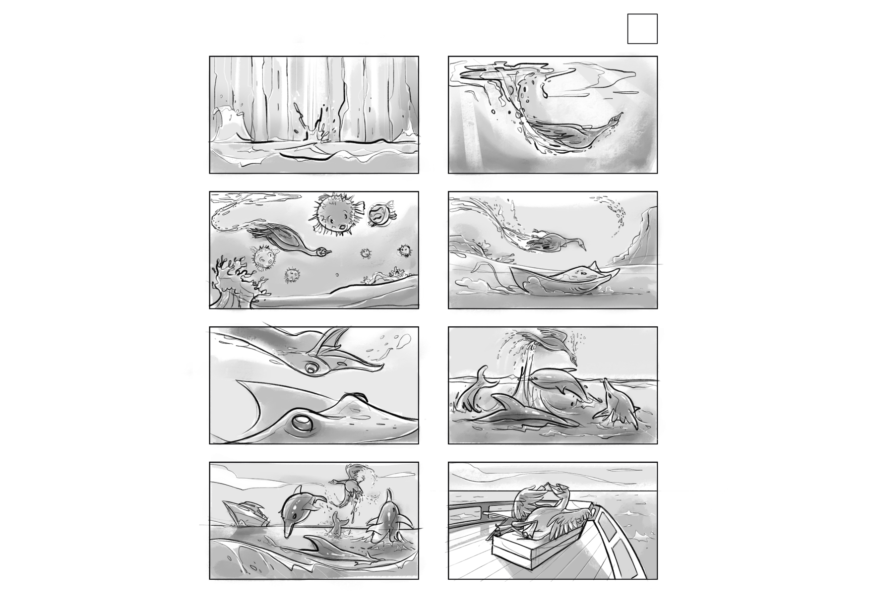 2D Swimming Swan Storyboard Illustration