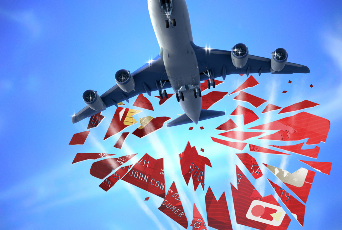 3D Plane Smashing Through Credit Card Illustration