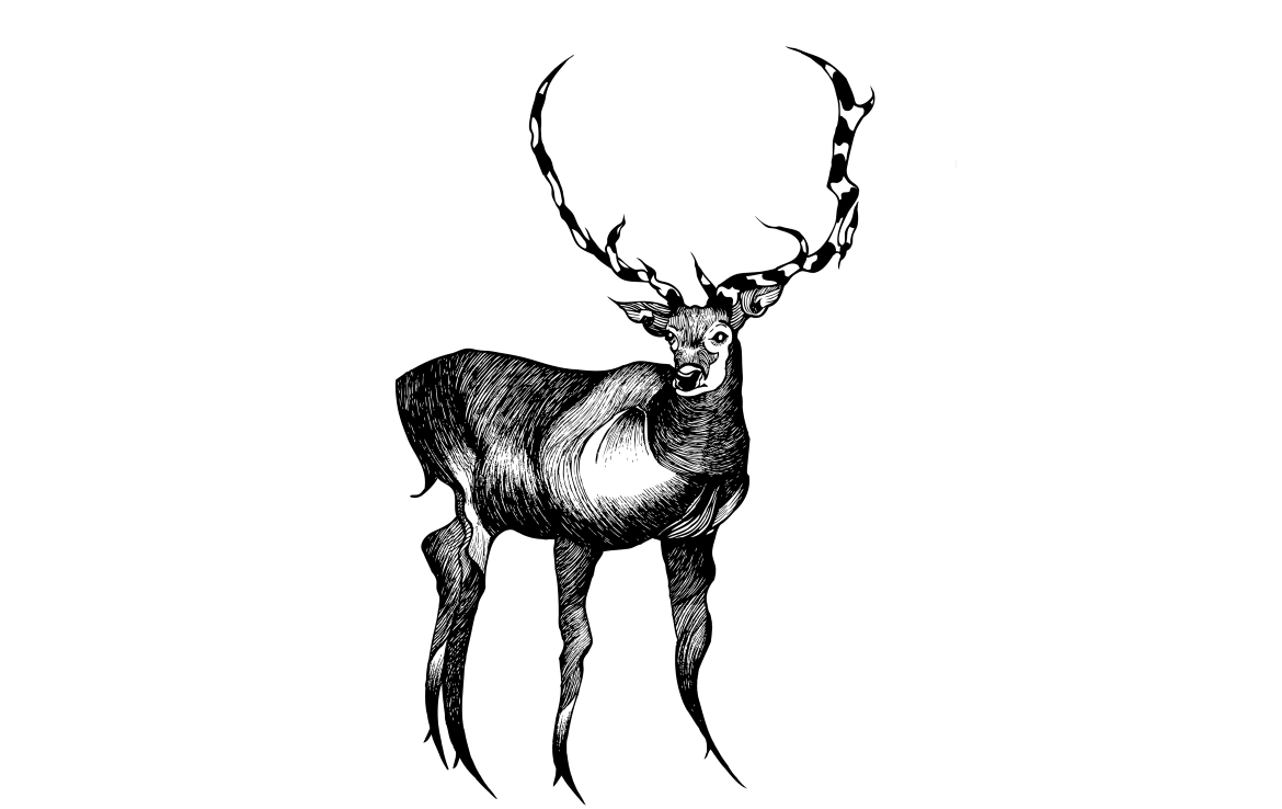 2D Black and White Deer Illustration Image