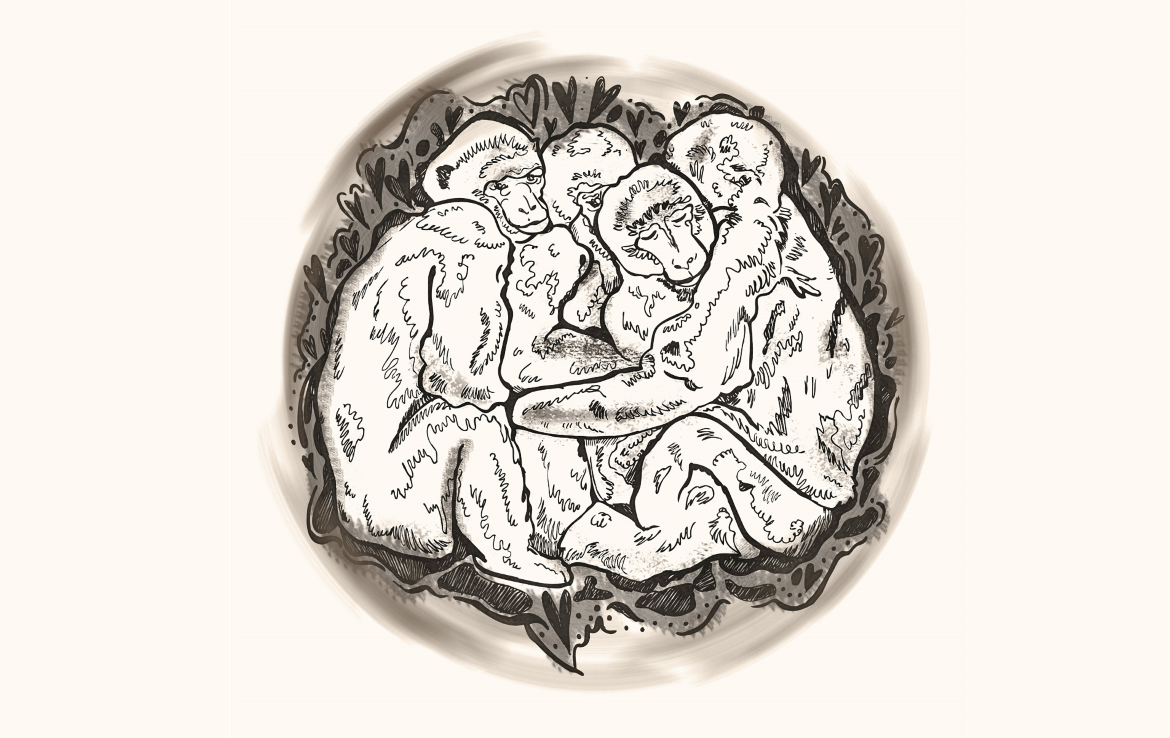 2D Black and White Hugging Money Cuddle Illustration Image