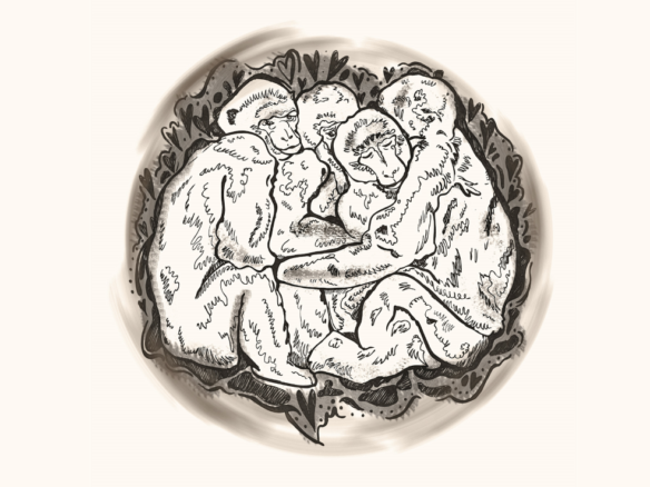 2D Black and White Hugging Money Cuddle Illustration Image