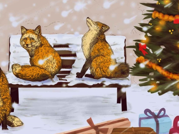 2D Christmas Foxes Illustration Image