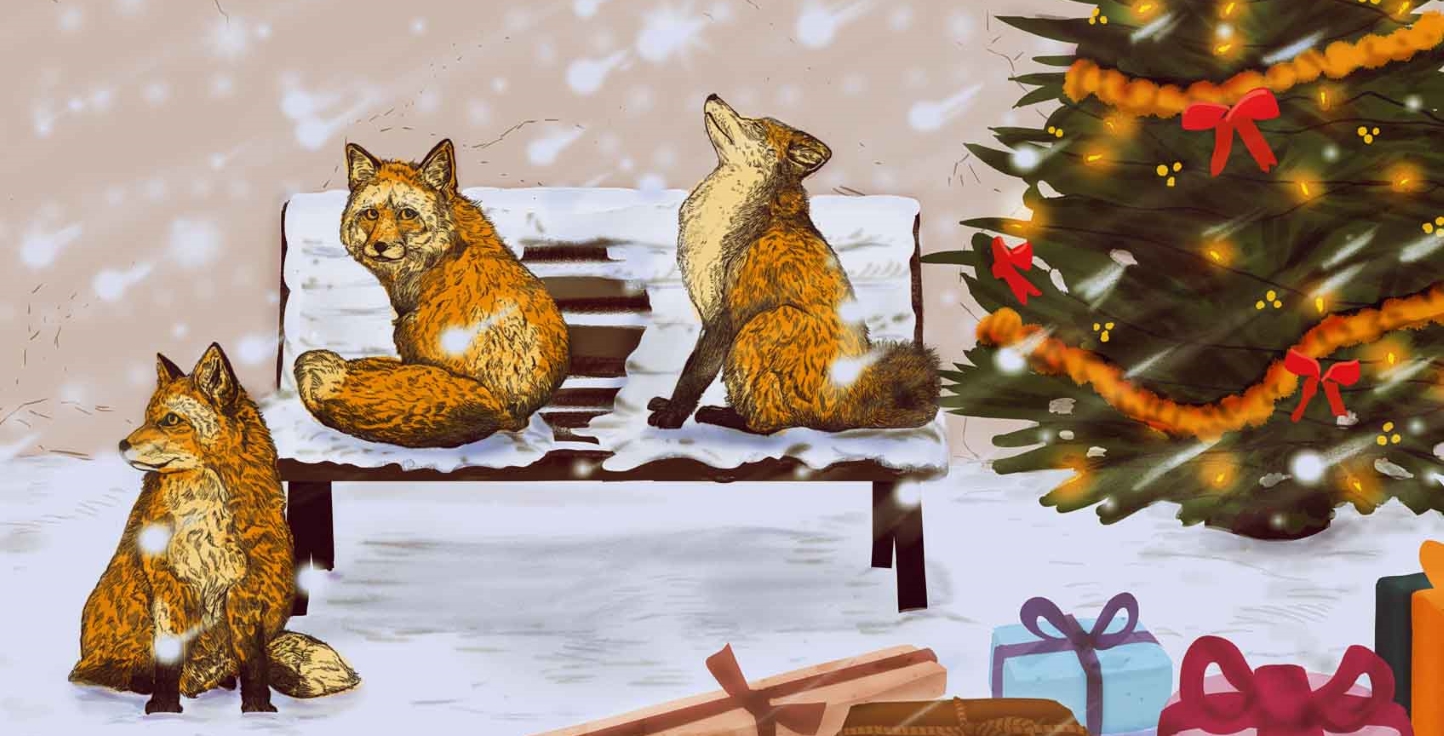 2D Christmas Foxes Illustration Image 2D Christmas Foxes Illustration Image