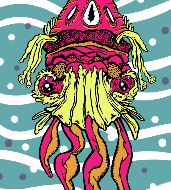 2D Creepy Squid Monster Cartoon Illustration