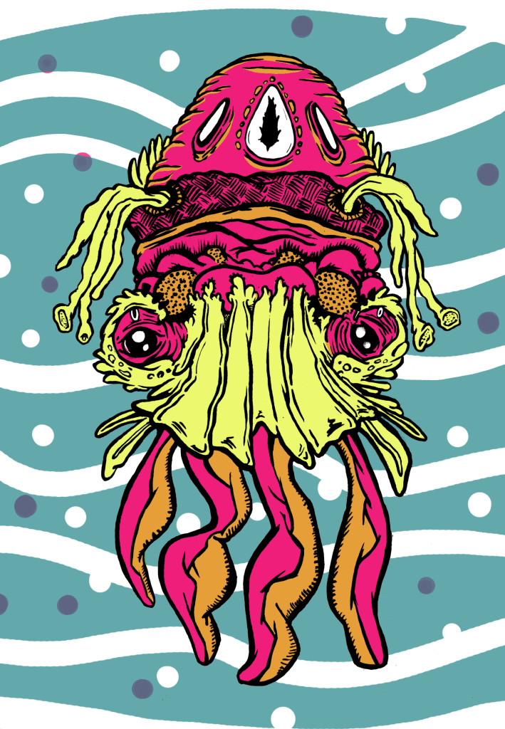 2D Creepy Squid Monster Cartoon Illustration