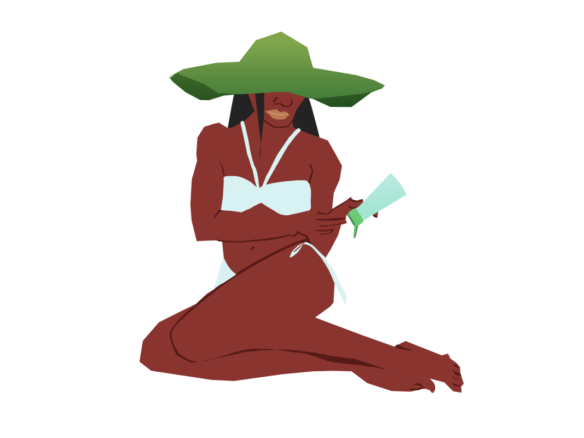 2D Graphic Sun Bathe Lady Digital Illustration Image