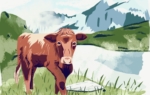 2D Graphic Swiss Cow Digital Illustration Image