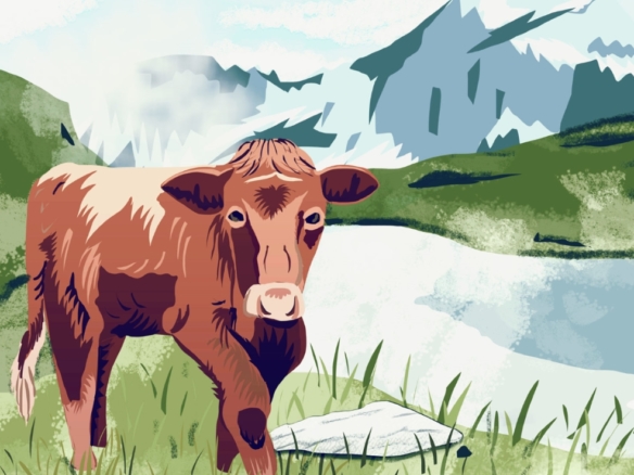 2D Graphic Swiss Cow Digital Illustration Image