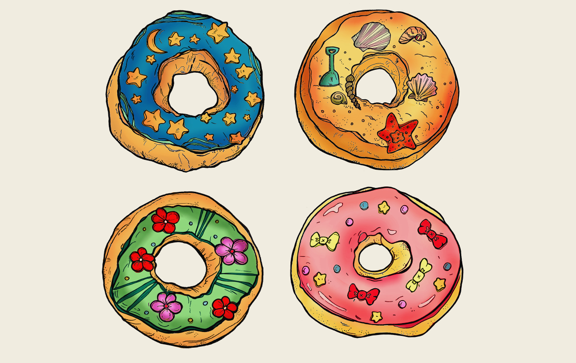 2D Graphic Themed Donut Digital Illustration Image