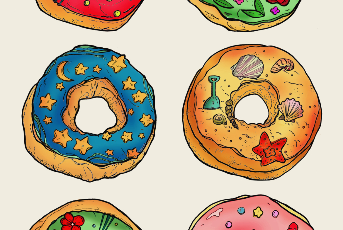 2D Graphic Themed Doughnut Digital Illustration