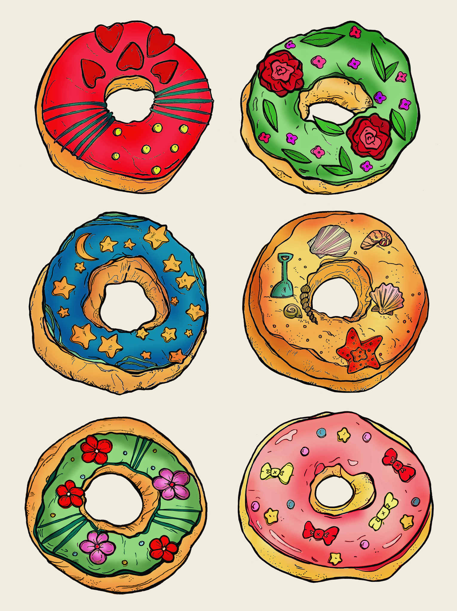 2D Graphic Themed Doughnut Digital Illustration