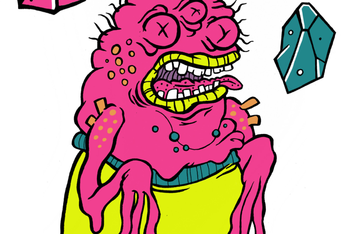 2D Pink Creepy Gem Monster Character Illustration