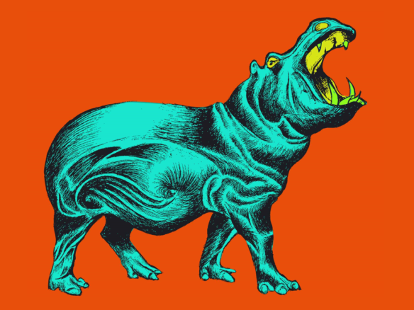 2D Retro Roaring Hippo Illustration Image
