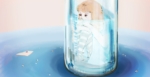 2D Sad Alice Girl In Glass Bottle Illustration Image