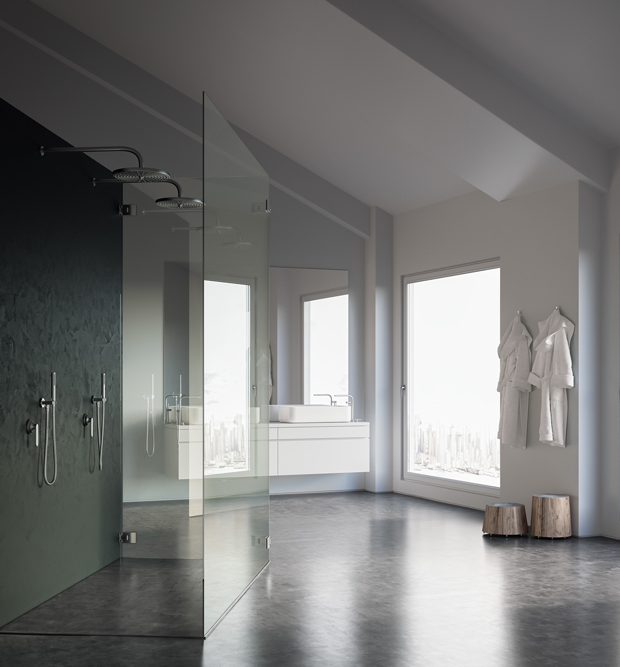 3D Contempory Modern Bathroom Interior Architectural Illustration