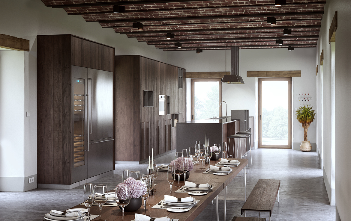 3D Mid Century Dining Room Architectural Illustration Thumbnail