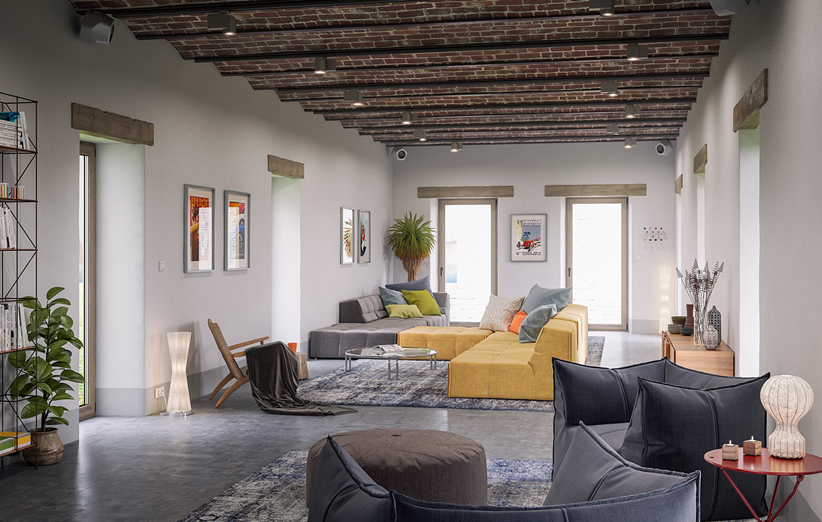 3D Mid Century Living Room Architectural Illustration