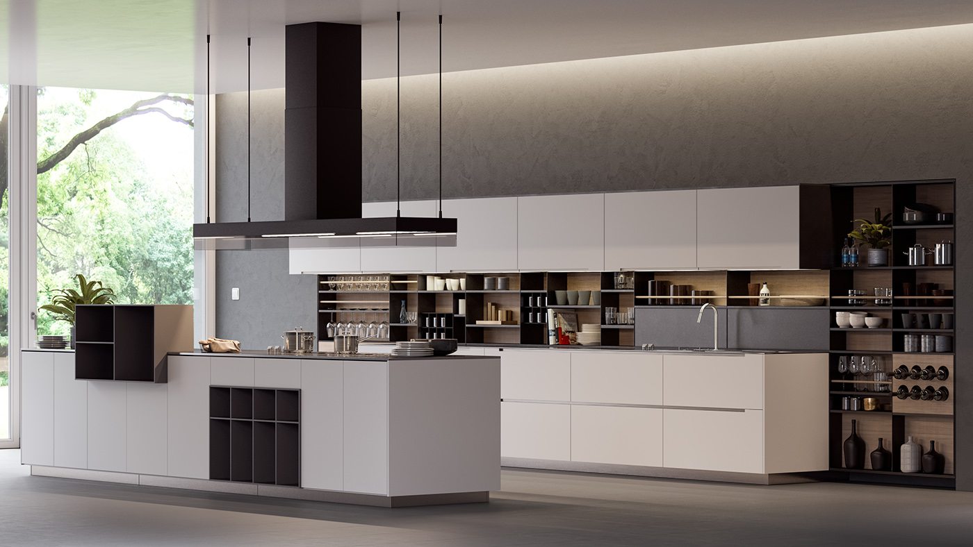 3D Modern Kitchen Interior Architectural Illustration
