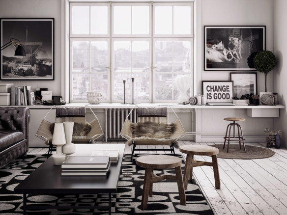 3D Rustic Living Room Illustration Thumbnail