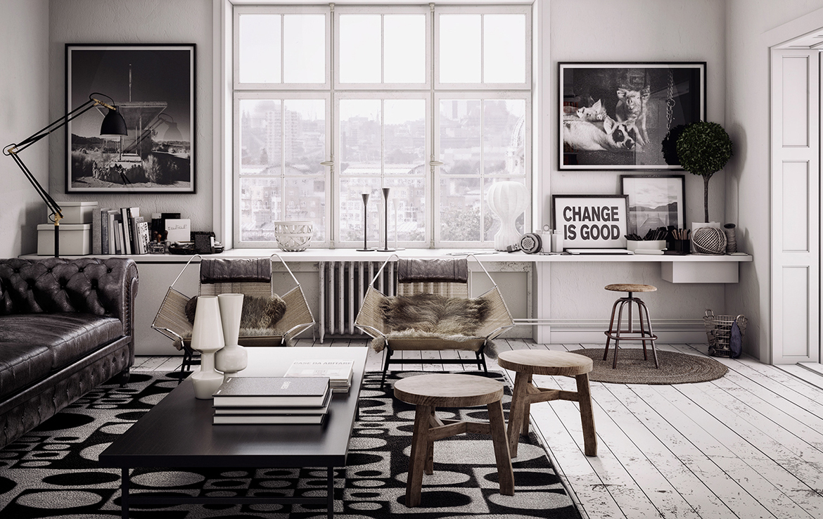 3D Rustic Living Room Illustration Thumbnail