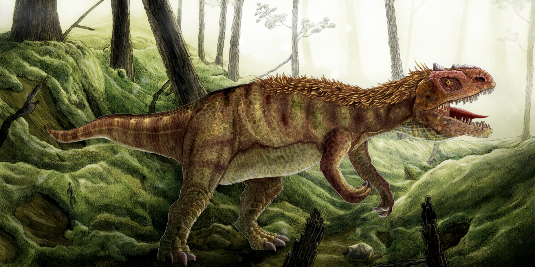 2D Allosaurus Roaring Dinosaur Creature Illustration