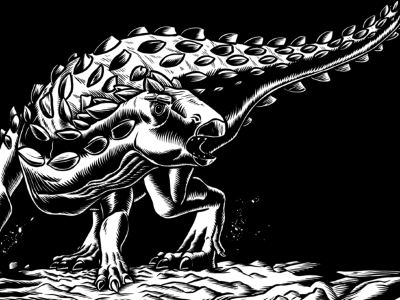 2D Black and White Ankilosaurus Dinosaur Illustration Thumbnail