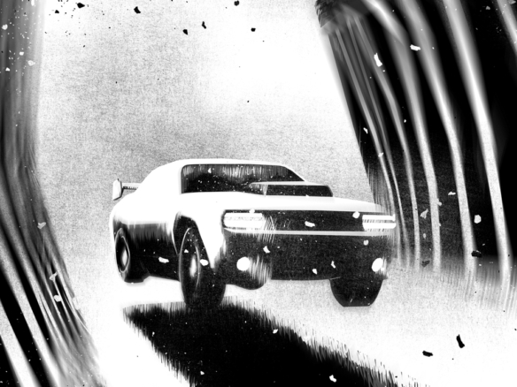 2D Black and White Driving in the dark Illustration Thumbnail