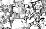 2D Black and White Medieval Peasants Illustration Thumbnail
