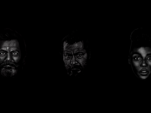 2D Black and White Three Faces Illustration Thumbnail