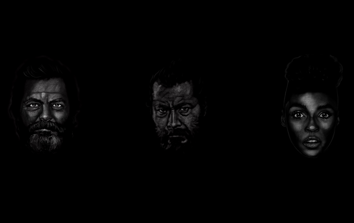 2D Black and White Three Faces Illustration Thumbnail