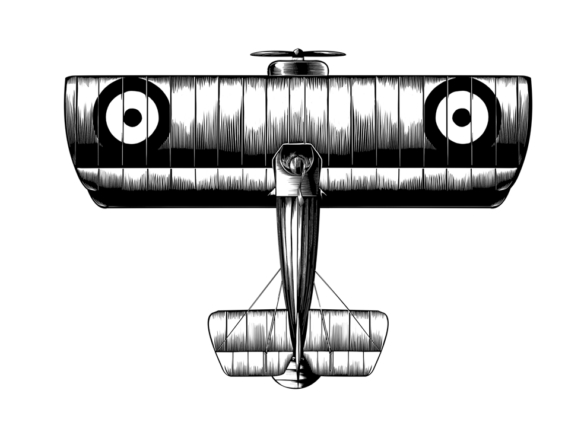 2D Black and White WW1 Plane Illustration Thumbnail
