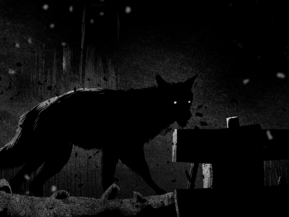 2D Black and White Wolves at Night Creature Illustration Thumbnail
