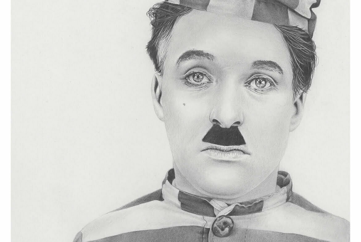 2D Charlie Chaplin Realistic Pencil Character Illustration