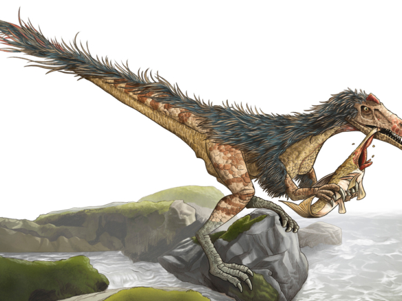 2D Feathered Dinosaur Eating Creature Illustration Thumbnail