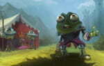 2D Frog Warrior Cartoon Illustration Thumbnail