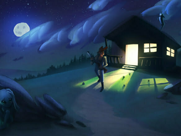 2D Hiding Alien Character Illustration Thumbnail