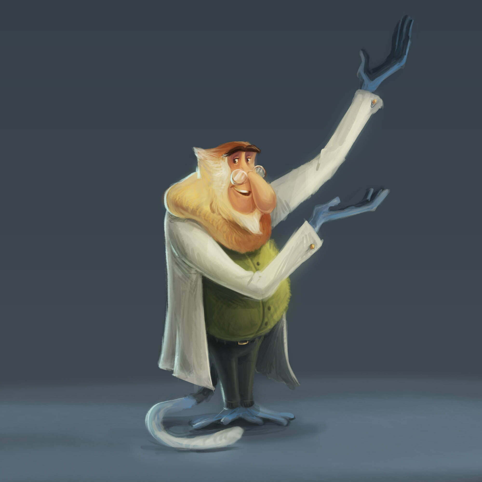 2D Monkey Scientist Character Illustration