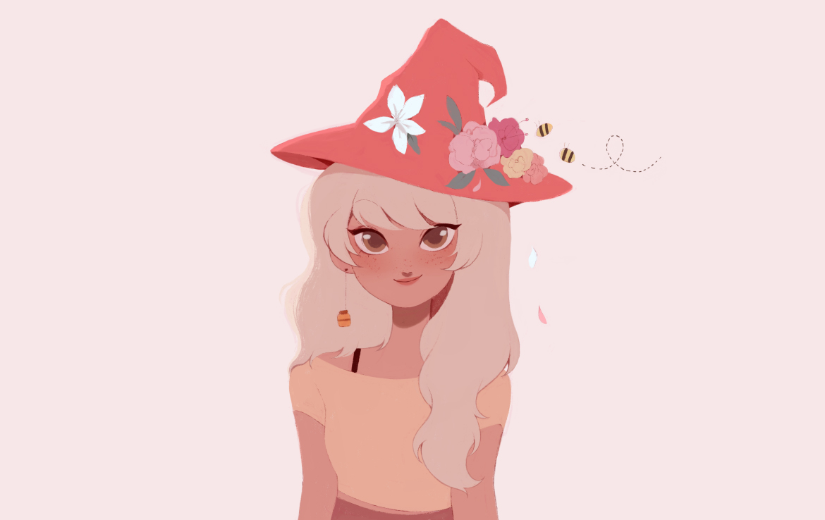 2D Orange Bee Witch Character Illustration Thumbnail