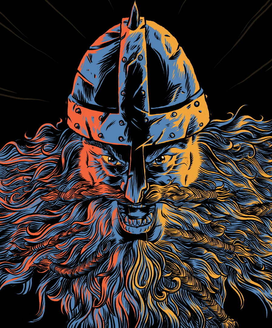 2D Roaring Viking Character Illustration