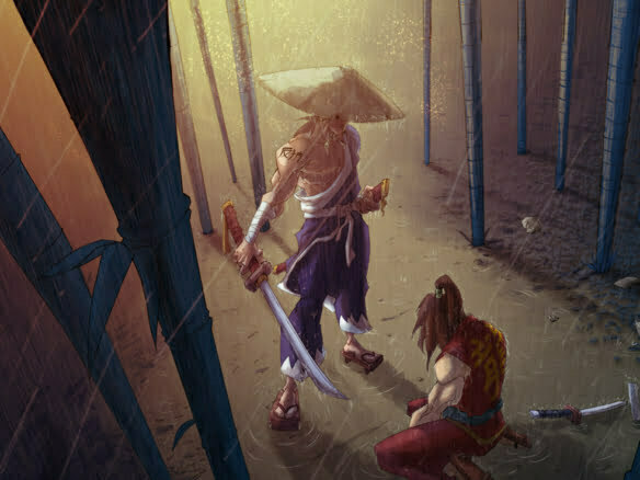 2D Samurai Sword Fight Cartoon Illustration Thumbnail