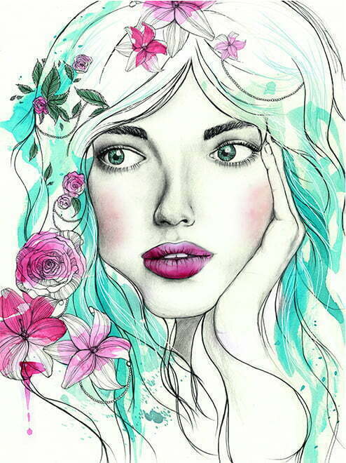 2D Watercolour Flower Girl Character Illustration