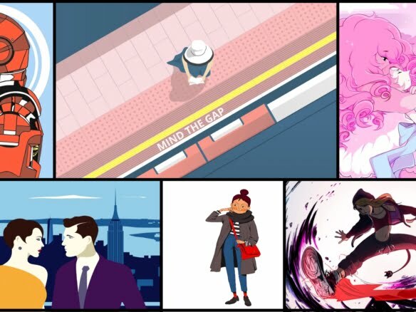 2d illustration style focus collage of images