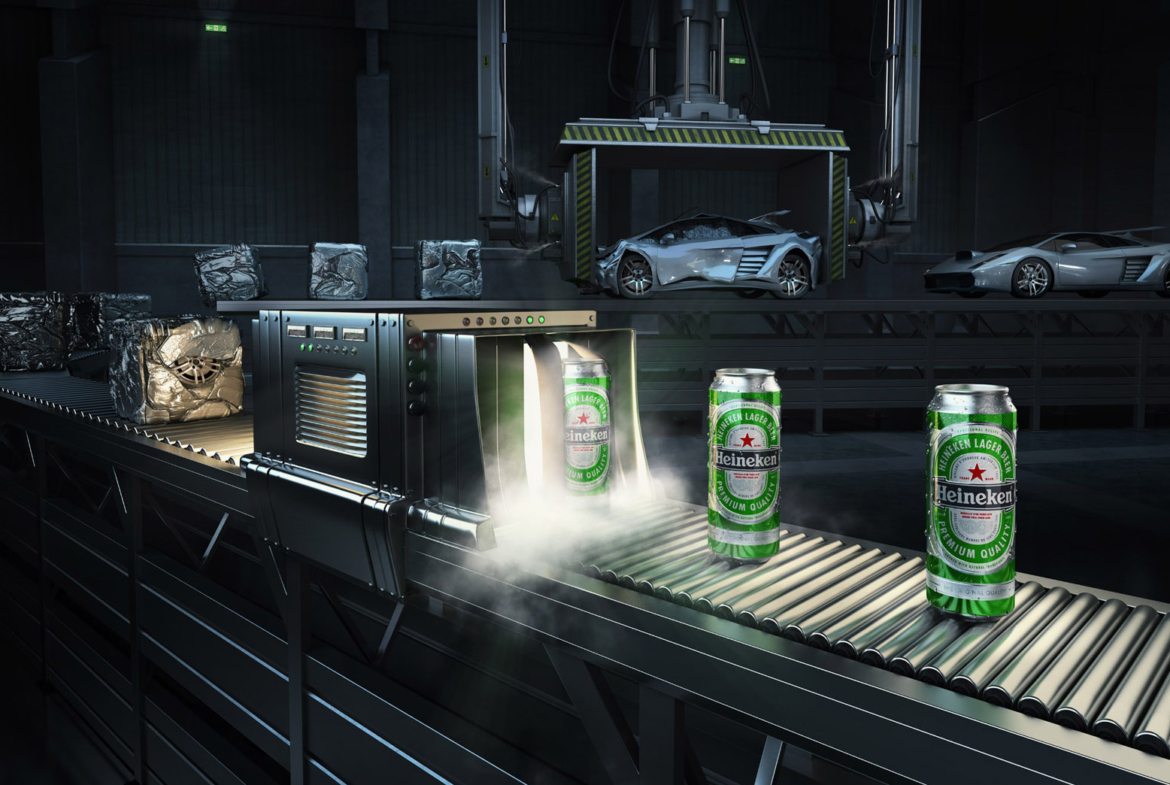 3D Heineken Conveyor Belt Drink Illustration