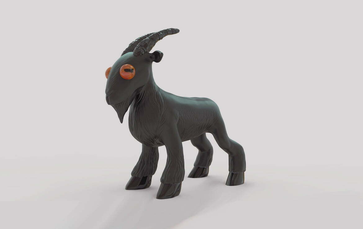 3D Black Goat Cartoon Creature Illustration Thumbnail