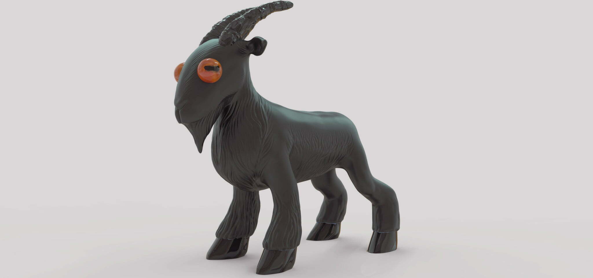 3D Black Goat Cartoon Creature Illustration