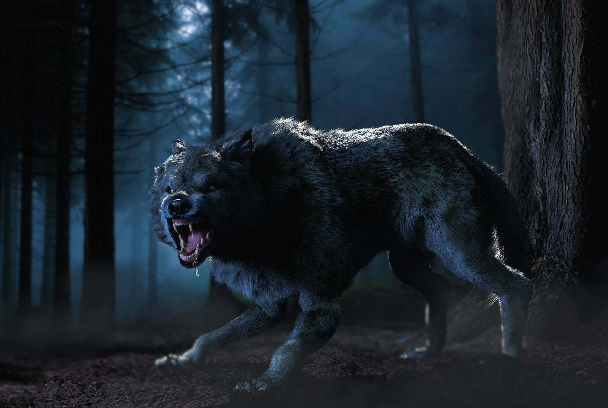 3D Howling Wolf Creature Illustration