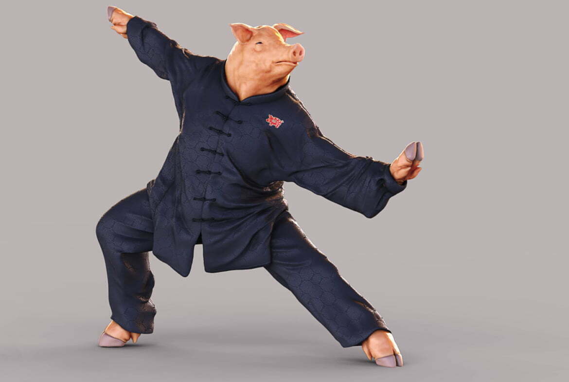 3D Kung Fu Pig Character Illustration